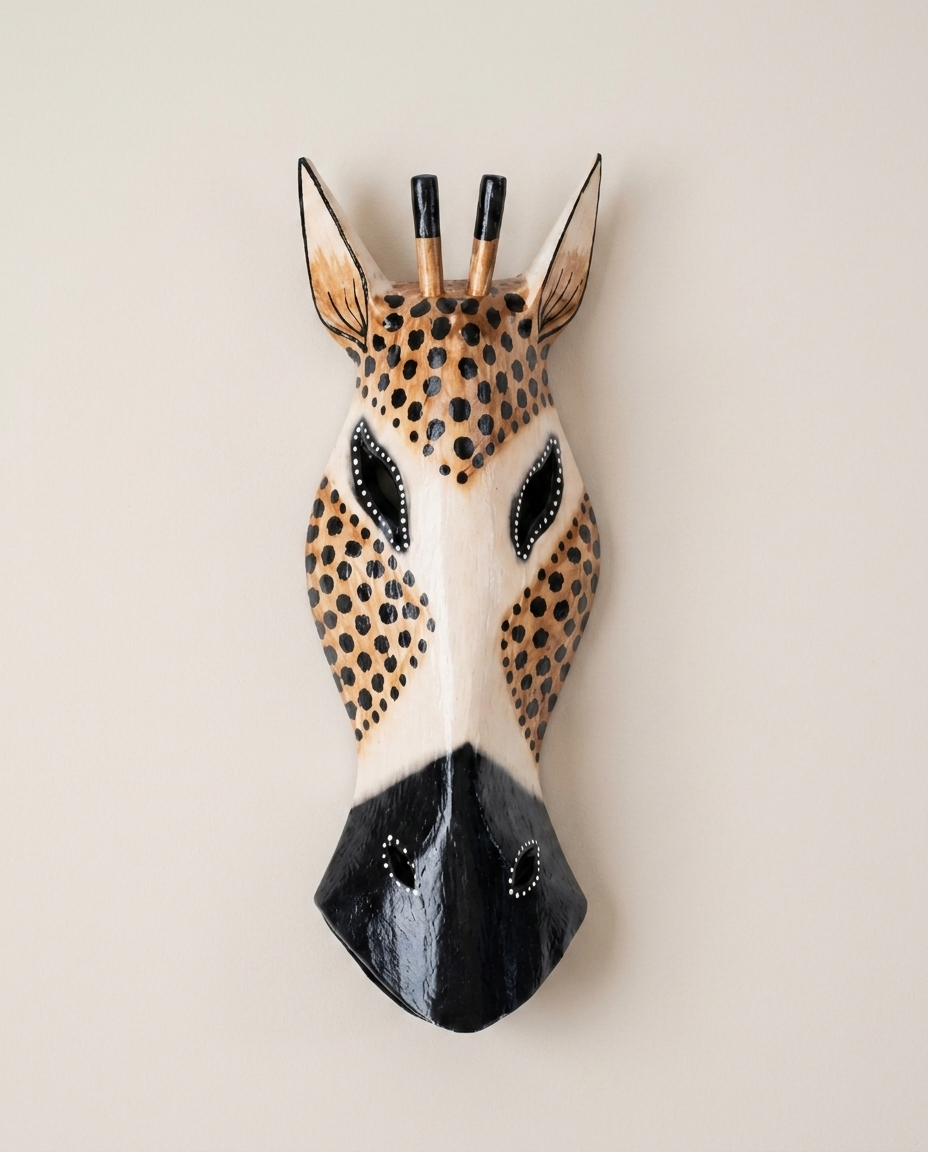 Giraffe mask in wood 40 CM | Variant Cream - (1pc)